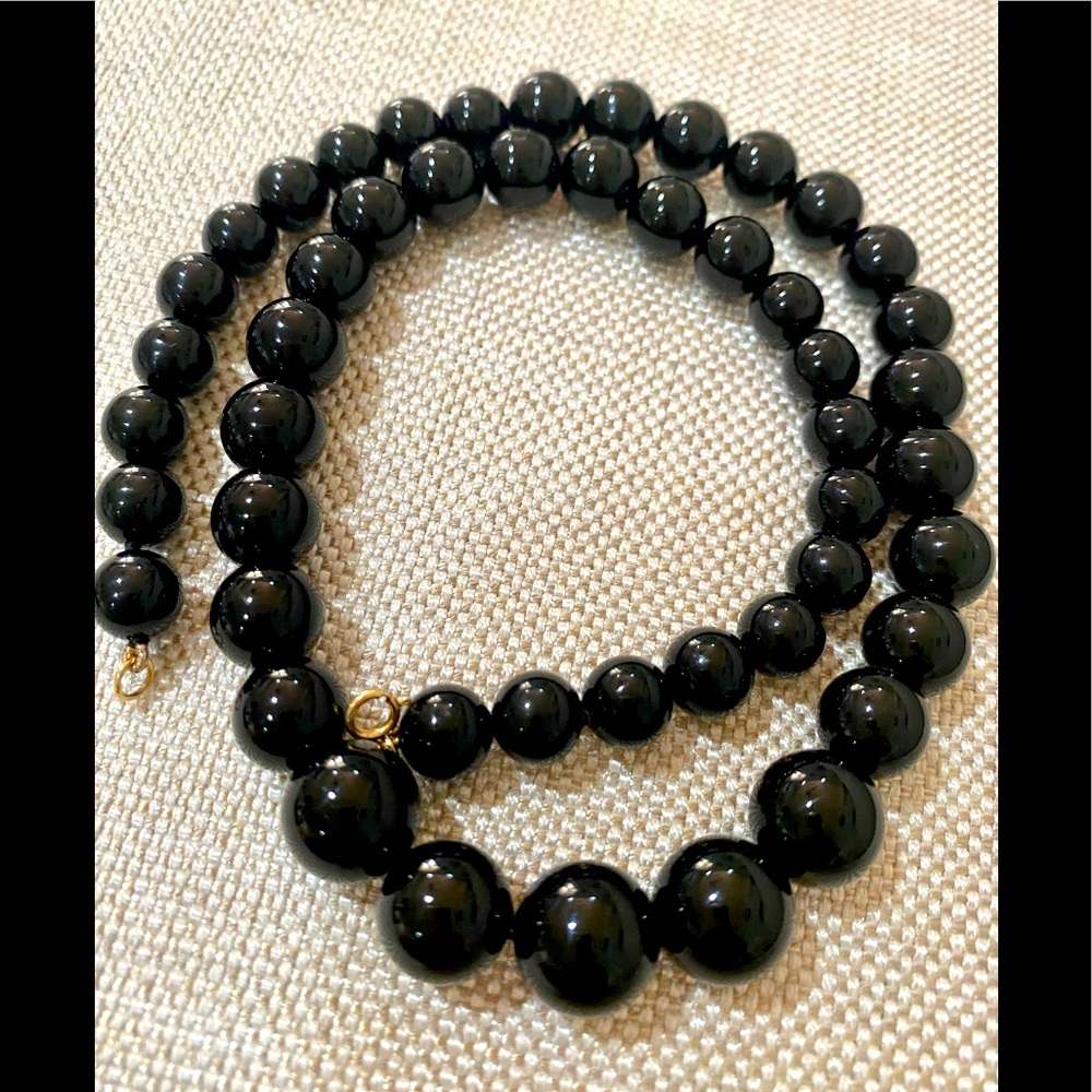 Onyx 14K gold clasp black graduate beads choker necklace
